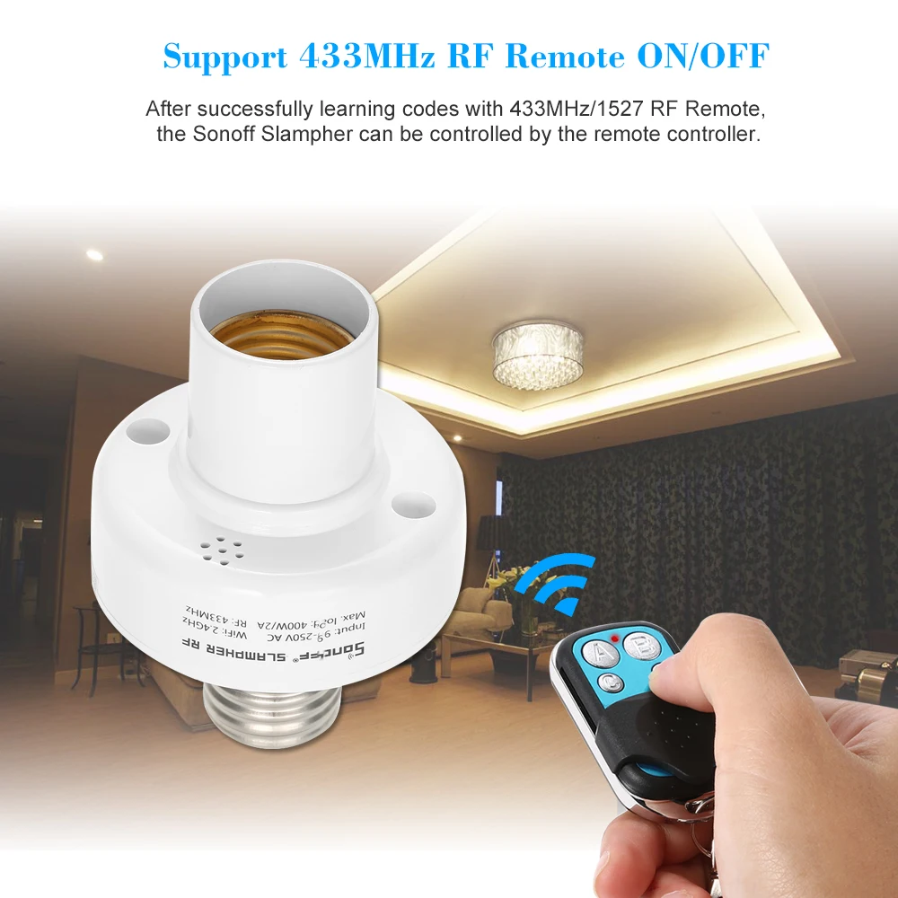 Slampher ITEAD беспроводной WiFi умный держатель лампочки E27 433MHz RF + 1 шт пульт
