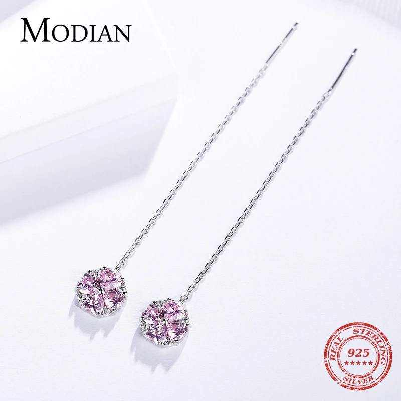 Modian New Arrival Fashion 925 Sterling Silver Four Leaf Clover Crystal Long Tassel Circle Drop Earrings For Women Fine Jewelry | Украшения
