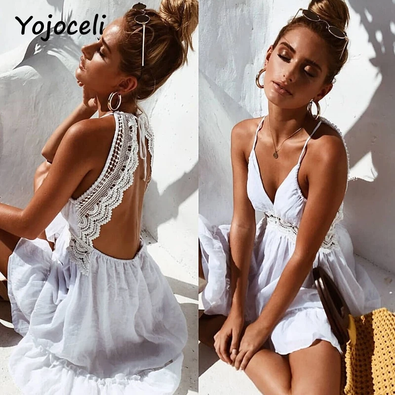 Yojoceli 2018 привлекательное кружевное вязаное платье женские пляжные в стиле бохо