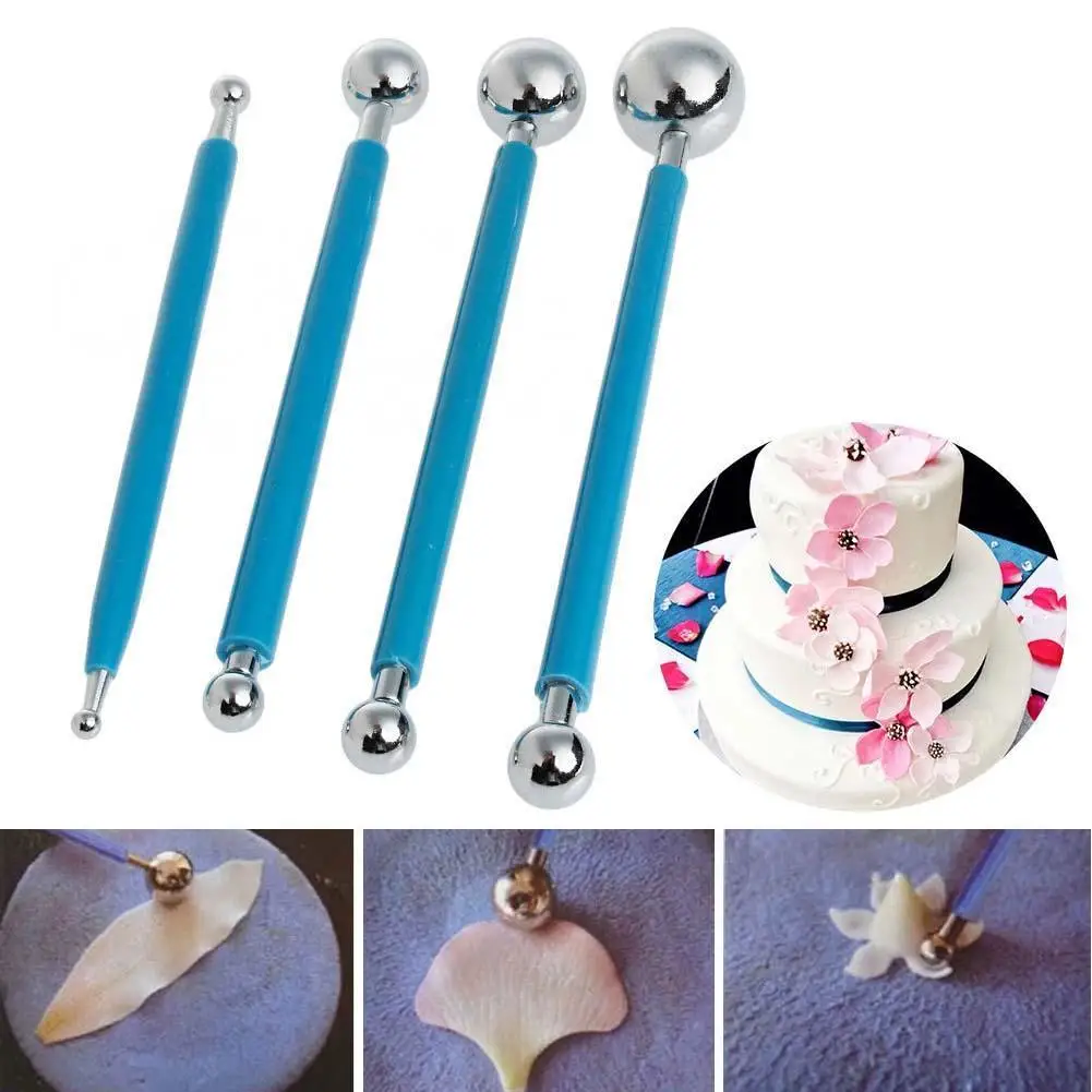 4pcs/lot Sugarcraft Fondant Cake Decoration Tools Stainless Steel Molding Ball Tool Stick Set Kitchen Accessories | Дом и сад