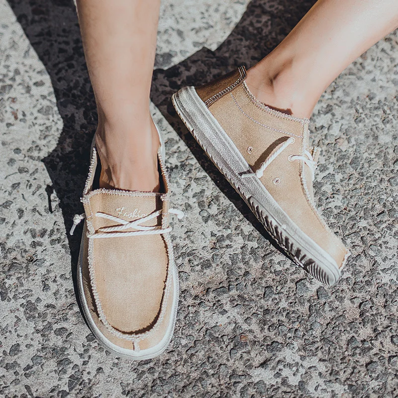 Мужские парусиновые туфли повседневные на шнуровке брендовые лоферы плоской