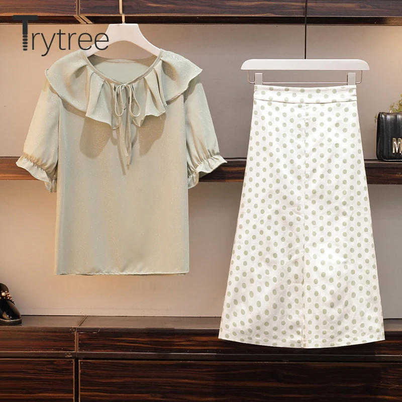 Trytree летний женский костюм из двух предметов Повседневное рюшами Топы с