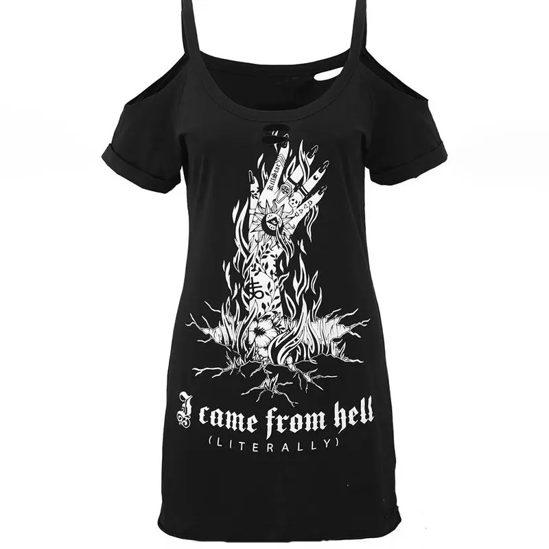 Футболка оверсайз женская Готическая хипстерская с принтом в виде букв и черепов