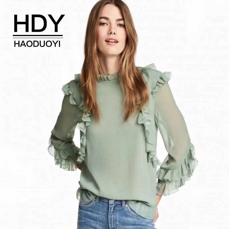 Женская блузка HDY Haoduoyi с длинным рукавом и оборками элегантные блузы | одежда