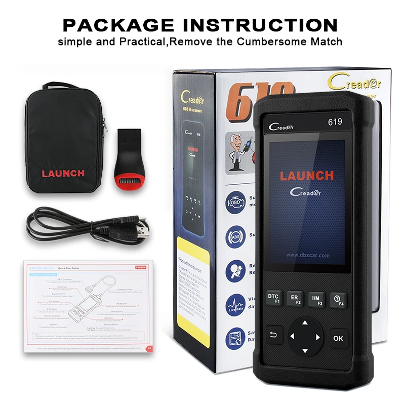 Старт CR619 OBD2 автомобильной сканера чистый ABS подушки безопасности srs код читателя результаты аварии инструмент диагностики авто OBD2 ABS считыватель кода
