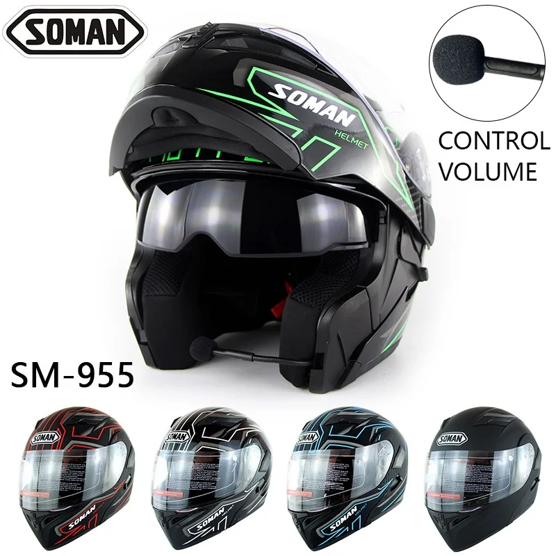

Мотоциклетный шлем SOMAN DOT с двойным козырьком и поддержкой Bluetooth