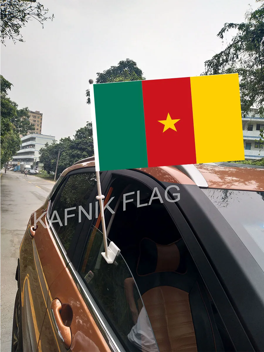 

KAFNIK,30*45CM cameroon Window Car Flags and Banners Countries World Custom Flags with 43/52cm flagpole for car decoration
