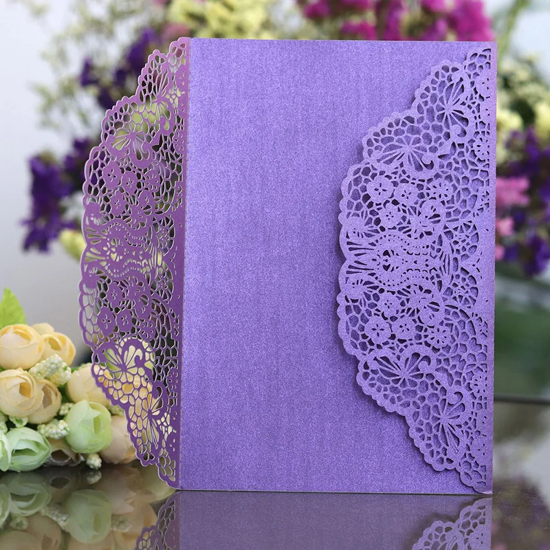 100pcs Rose Laser Cut Wedding Invitations Card Cute Elegant Lace Business Greeting Cards Birthday Wedding Party Favor Decoration