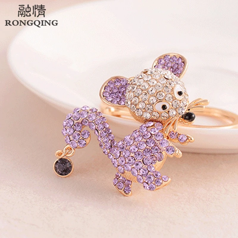 Модный милый горный хрусталь мультфильм кристалл брелок с мышью сплав крыса