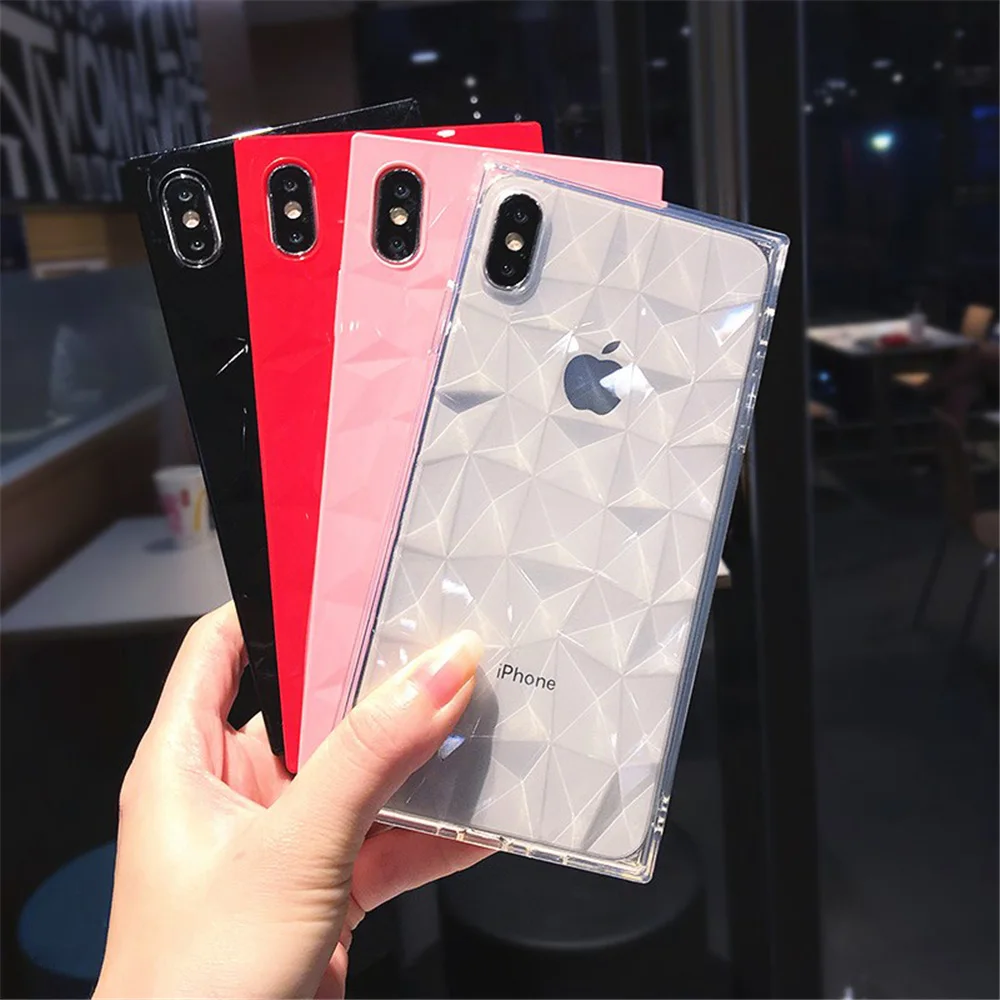 Чехол для телефона N1986N для iPhone 6, 6s, 7, 8 Plus, X, XR, XS Max, модный, с алмазной текстурой, квадратный дизайн, прозрачный, мягкий, ТПУ, для iPhone X, Fundas