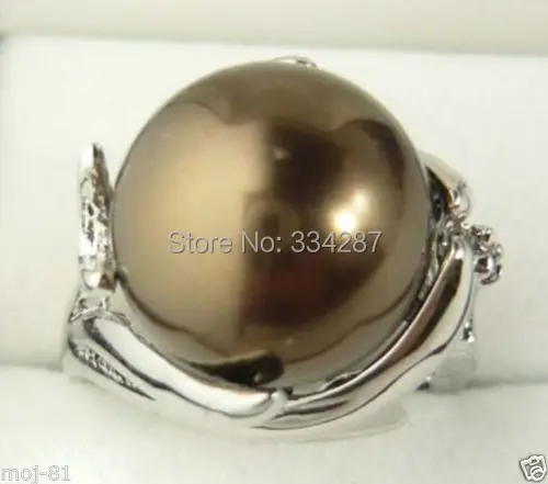 Модное женское кольцо 14 мм из натуральной шоколадной коричневой ракушки с