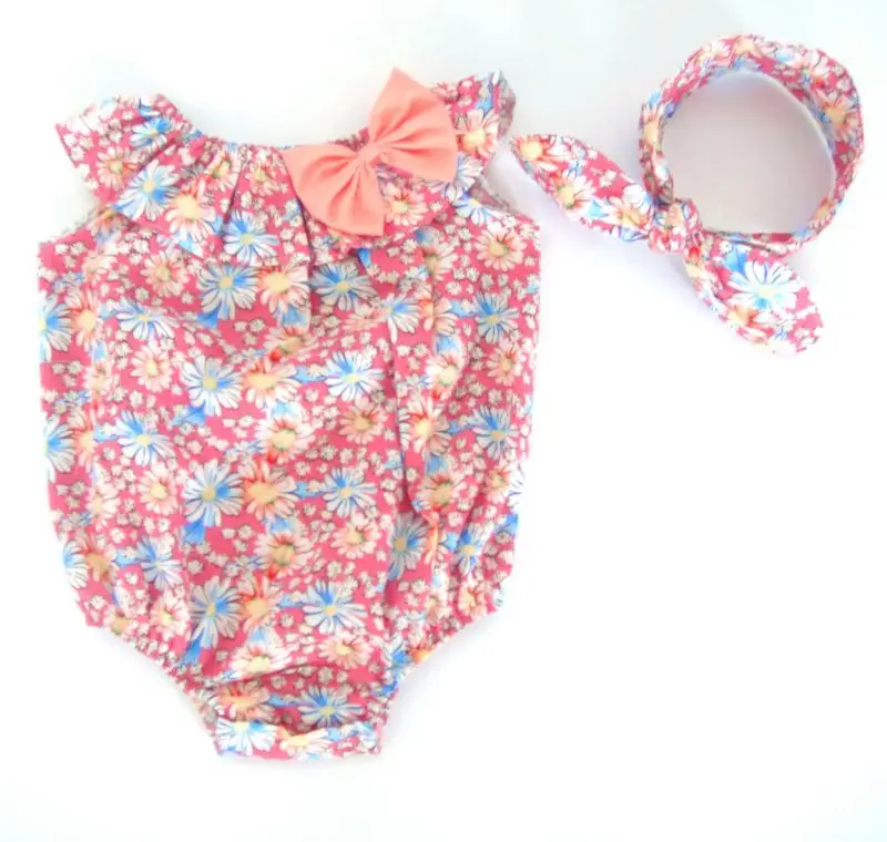 Повязка на голову в стиле бохо с цветочным принтом|baby rompers|bubble romperfloral baby romper |