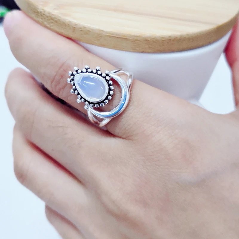 Charm Large Antique Brand Marquise Moonstone Rings 925 Silver Women's Vintage Punk Jewelry Ring Unique Anniversary Party Gift