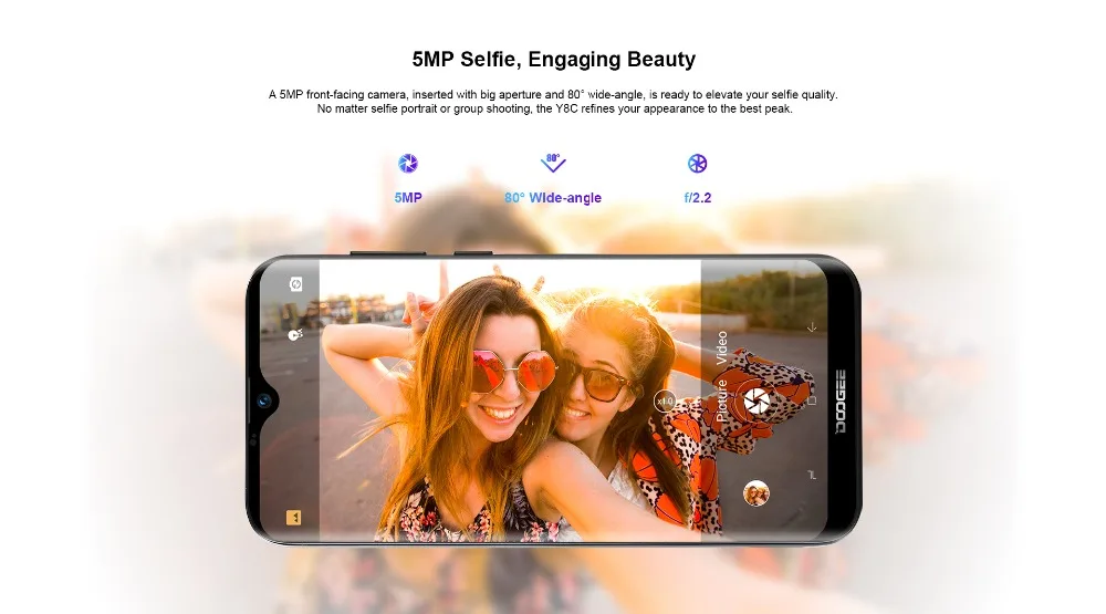 Оригинал DOOGEE Y8 Android 9 0 мобильный телефон 6 1 inch 19:9 Экран MTK6739 4 ядра 3 GB 16 8MP 3400 mAh