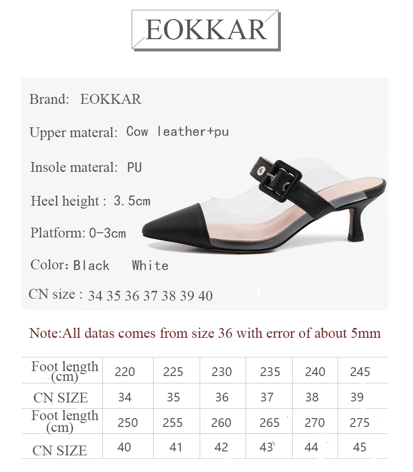 

Eokkar 2019 Women Pointed Toe Slingbacks Dress Shoes Cow Leather Thin Kitten Heels Transparent Black Shoes For Lady Size 34-40