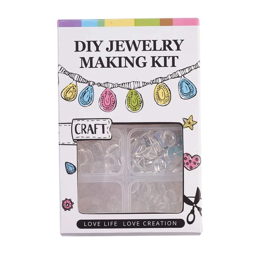 1 Box DIY Earring Jewelry Making Ear studs Brass Stud Settings Plastic/Brass Ear-nuts Nut Backs Clear Glass Findings | Украшения и
