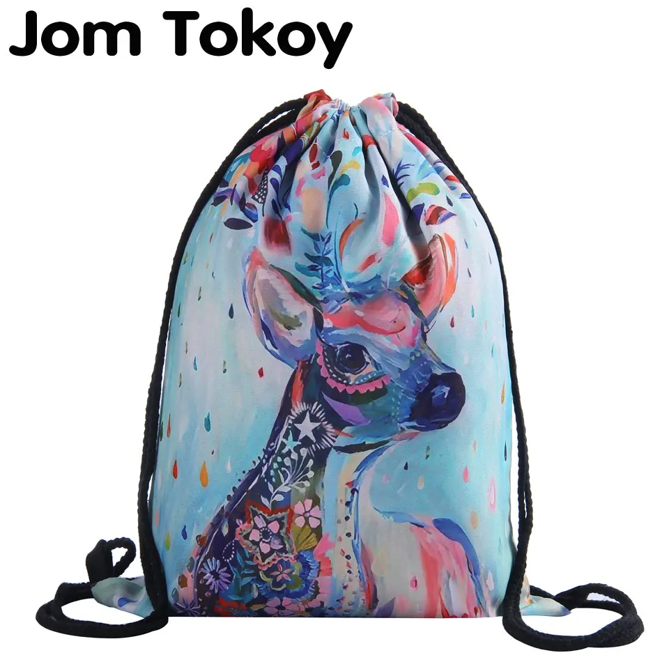 Рюкзак Jom Tokoy с 3D принтом цветных оленей студенческий рюкзак на шнурке модная