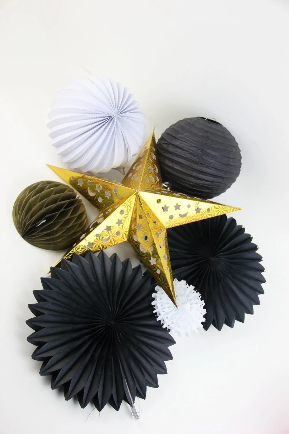7 шт. золотые черные белые плиссированные фонари бумажные вееры Pom Poms бумажные украшения набор бумажные поделки для свадьбы День рождения Праздничный Декор