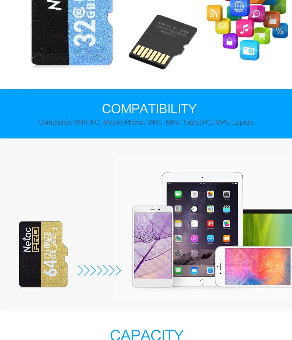 Netac Micro SD карта класс 10 16 ГБ 32 ГБ 64 Гб 128 ГБ UHS-I флэш-карта памяти Microsd карта для смартфонов камера MP3 плеер