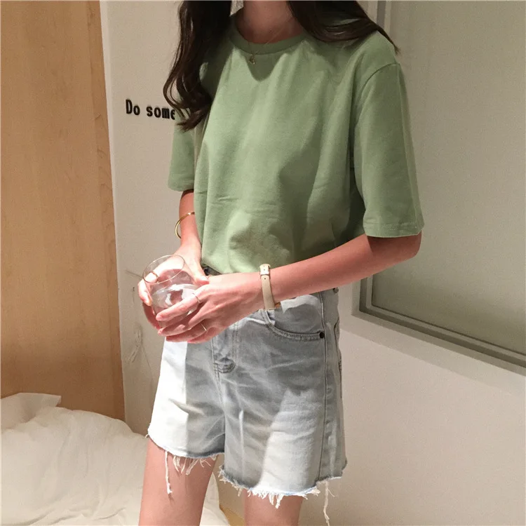 Tee Shirt 15 Solid Color Basic T-shirt Women Casual O-neck Harajuku Summer Top Korean Hipster White T S-XL Dropship | Женская одежда