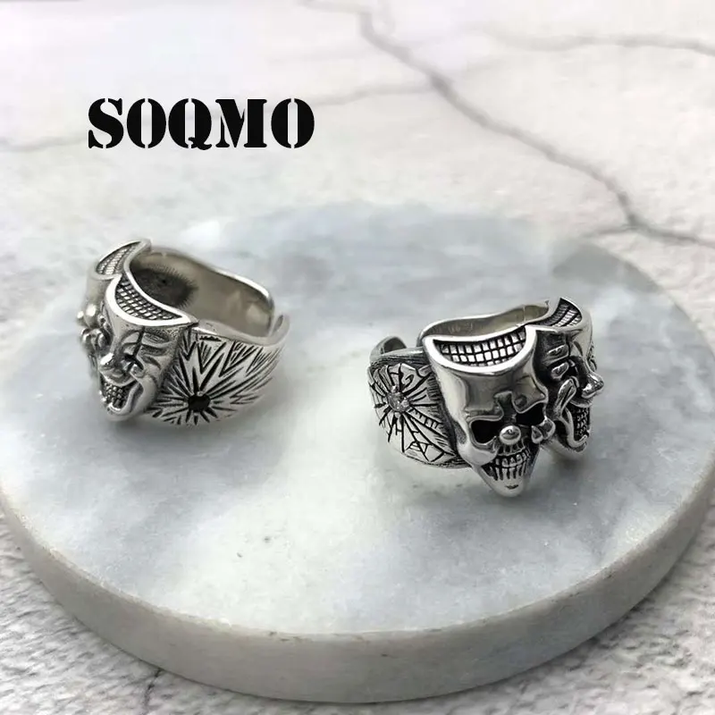 Мужское кольцо ручной работы SOQMO SQM260 регулируемое с черепом в виде сахара