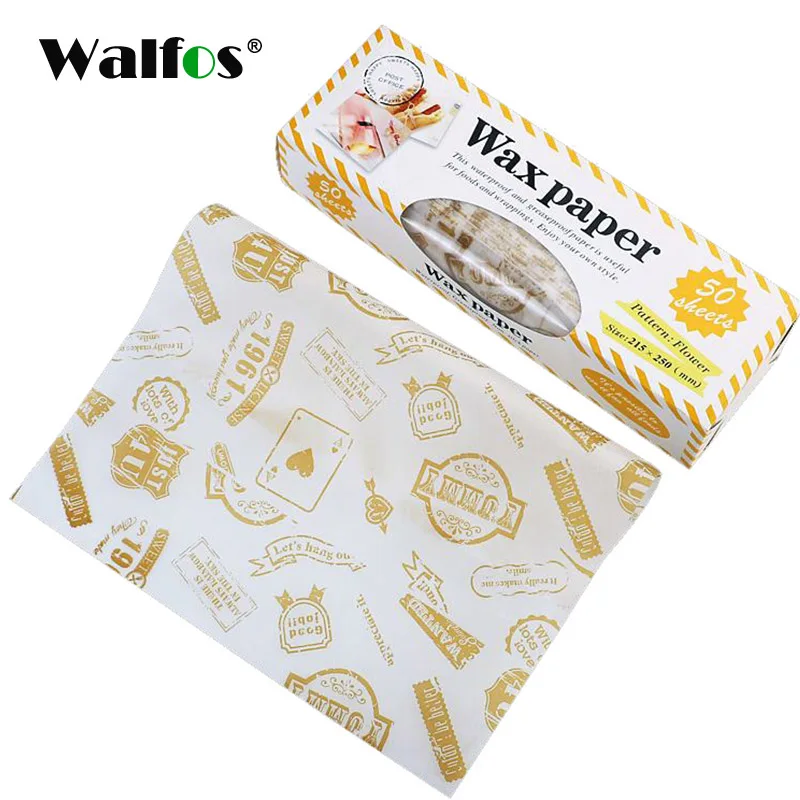 stamps with box Walof 50 шт./лот пищевая вощеная бумага класса смазка обертки для еды оберточная бумага для хлеба сэндвич фри масло бумага инструменты для выпечки - Цвет: stamps with box