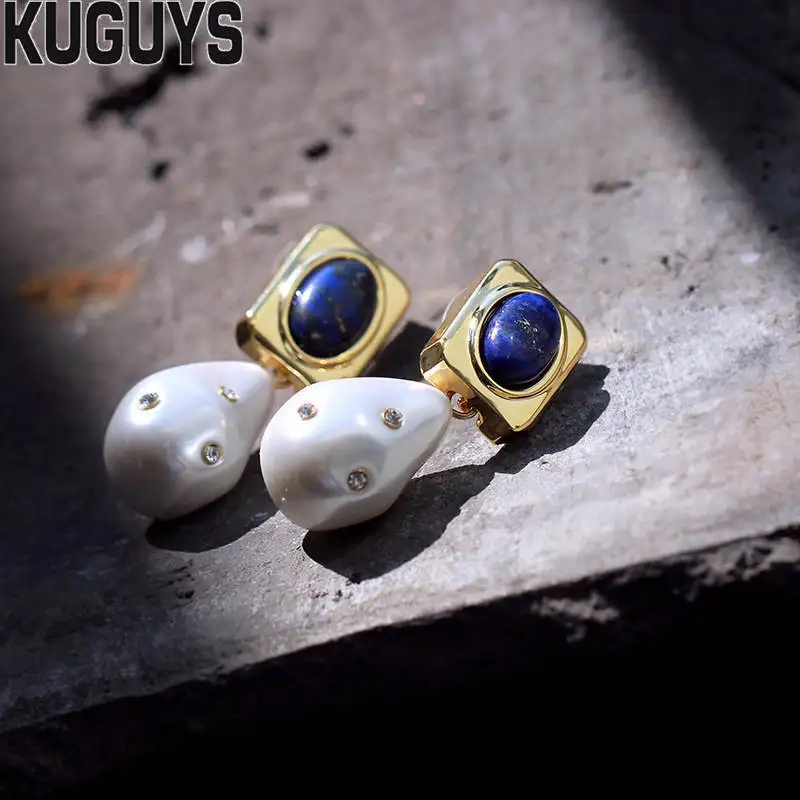 Женские серьги в стиле барокко KUGUYS винтажные капли с белым жемчугом вечерние