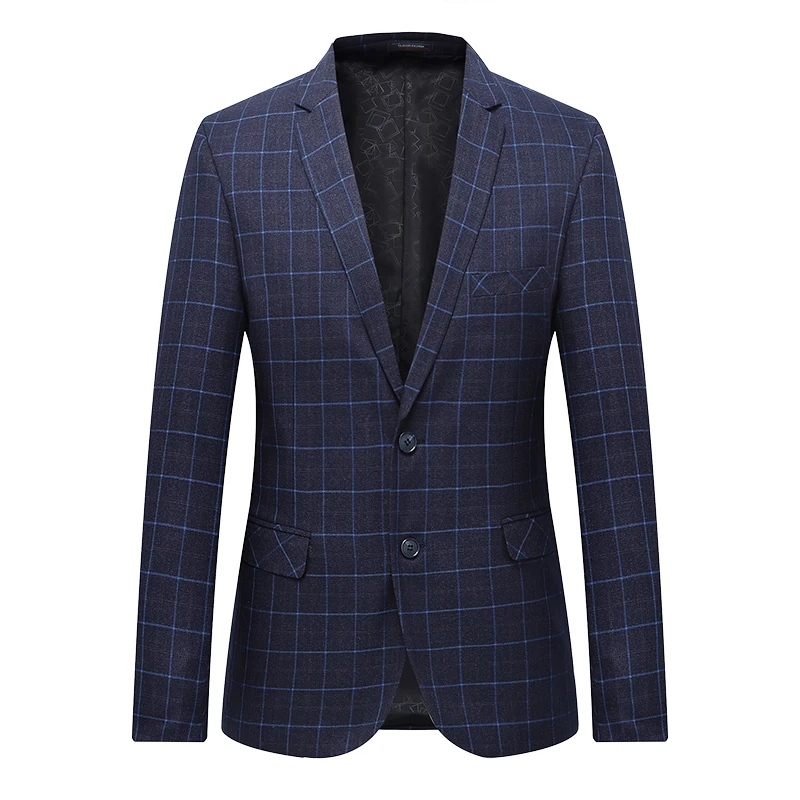 LONMMY, плюс размер, 6XL, 7XL, Мужской Блейзер, куртка, двойная пуговица, переворачивается, мужской костюм, пиджак, в клетку, приталенный, синий, темно-синий, новинка, весна
