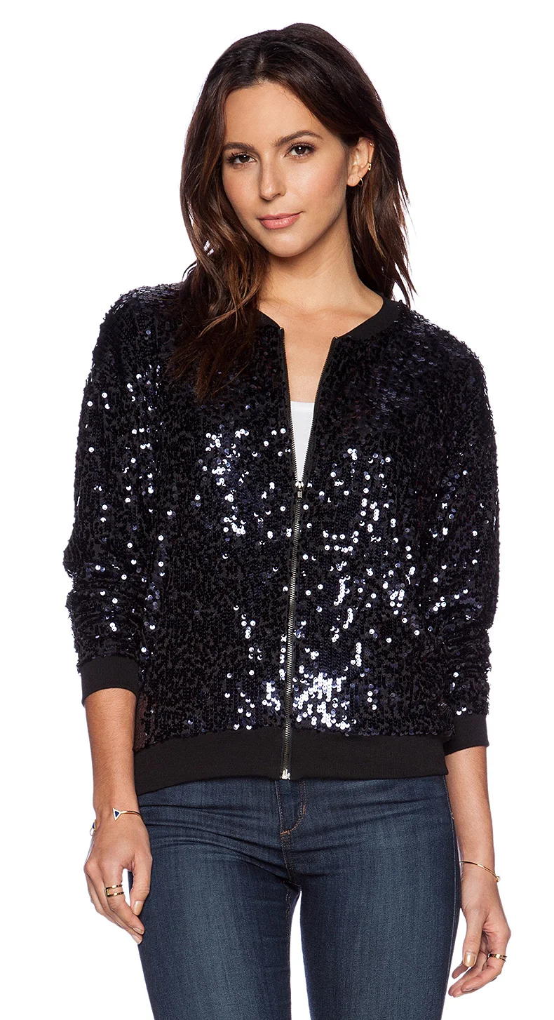 AMBMCM2018 Новое модное пальто на молнии с блестками женские водолазки длинным