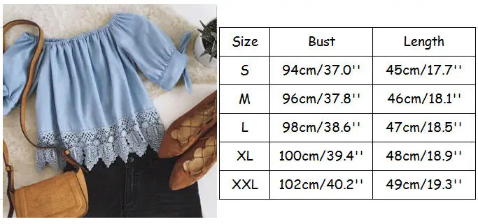Fashion Women's Ladies Lace Off Shoulder Shirt Casual Blouse Crop Tops Blue Size Costume Summer | Женская одежда