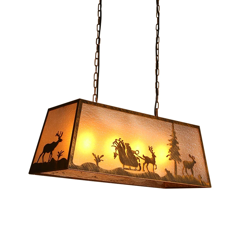 

Mediterranean atmosphere wrought iron glass retro Christmas tree old deer pendant light bedroom restaurant bar lamp