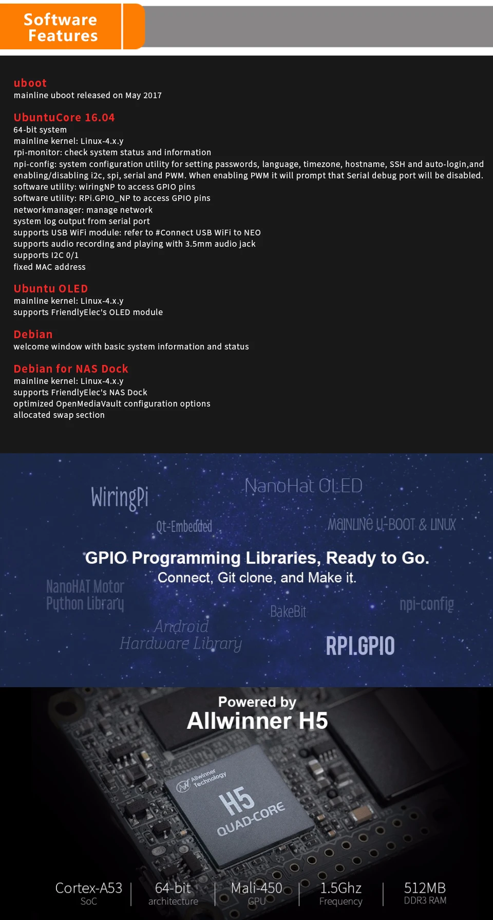 NanoPi NEO2 LTS макетная плата быстрее, чем Raspberry PI 40X40 мм(512 МБ/1 ГБ DDR3 ram) ARM Cortex-A53 Allwinner H5