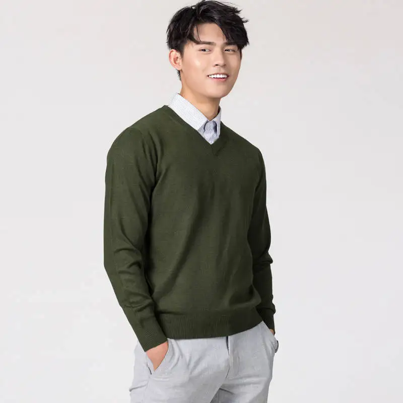 Vneck army green Мужские пуловеры, новинка зимы, модный свитер Vneck, кашемировые и шерстяные вязаные Джемперы, Мужская шерстяная одежда, Лидер продаж, стандартные мужские топы - Цвет: Vneck army green