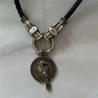 antique silver Викинг один Ворон славянский амулет скандинавский талисман Викинг-волк голова с кулон с вороном черная птица Кельт ожерелье с вороной языческие украшения - Окраска металла: antique silver