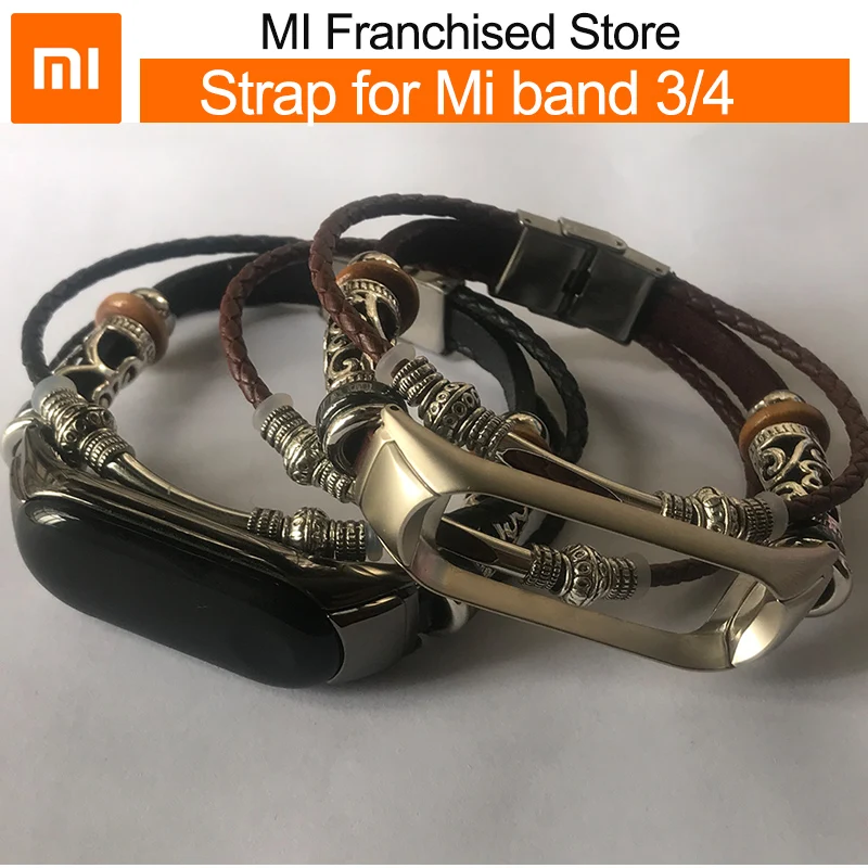 Xiaomi band 4 плетеный кожаный браслет с ремешком для mi 3 NFC версия Ретро Подлинная