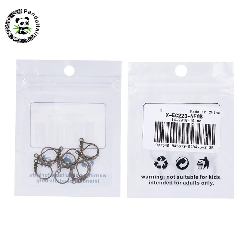 Серьги кольца с рычагом на заднюю крышку античные бронзовые латунные без свинца