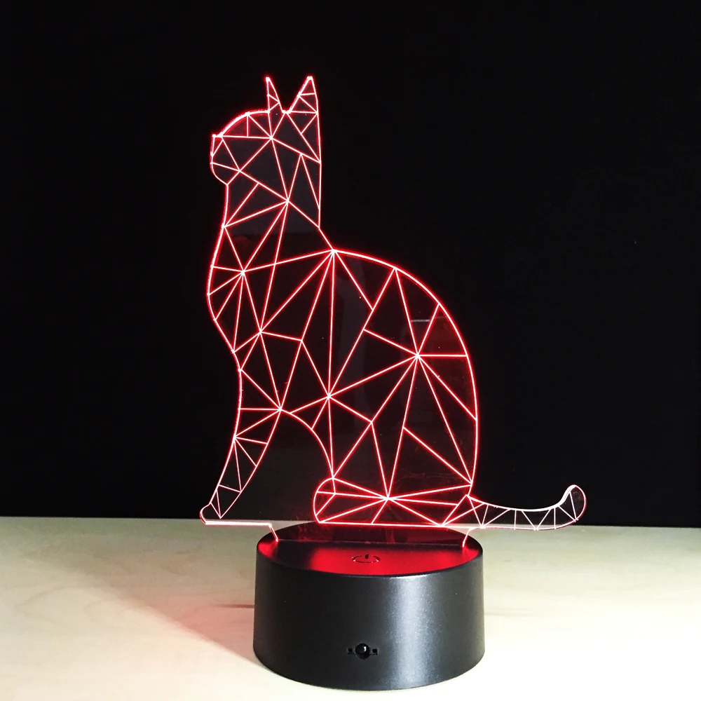 7 Цвета прекрасные пешеходные Cat 3D акриловые светодиодные лампы ночной