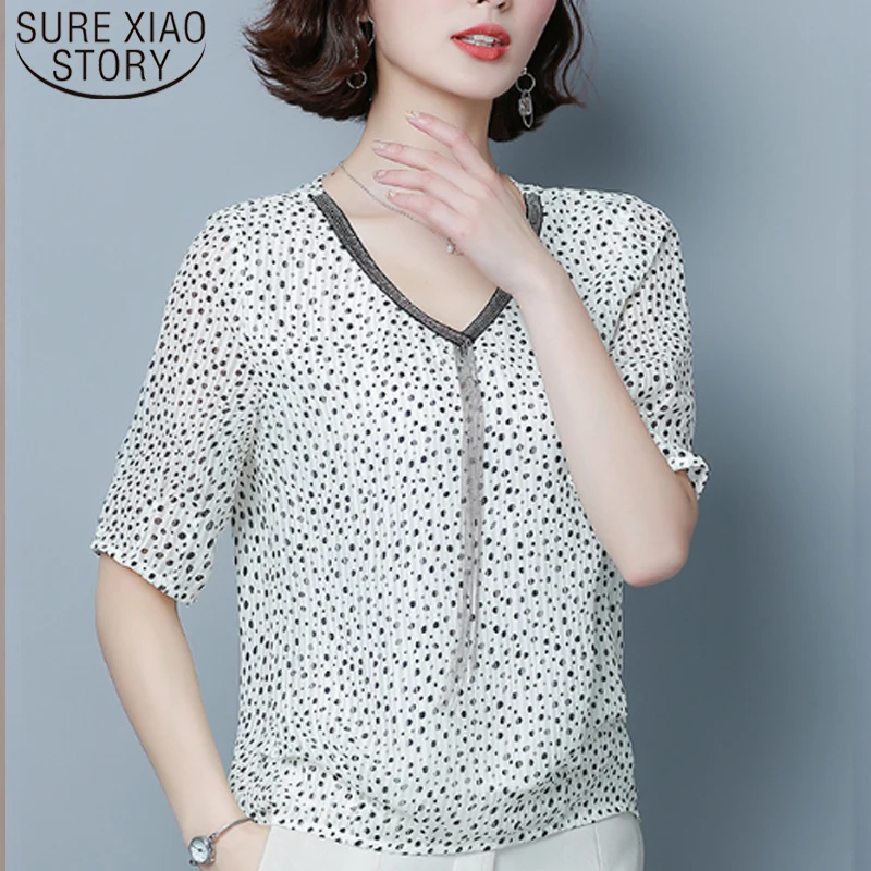 

Fashion Ladies Women Summer Blouse Dames Blouse Short Sleeve Polka Dot Chiffon Blouse Womens Tops and Blouses 4538 50