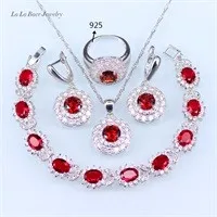 L& B 4 шт. серебро 925 ювелирные наборы красный искусственный гранат Белый Циркон Кристалл браслет/кулон/ожерелье/кольцо/серьги