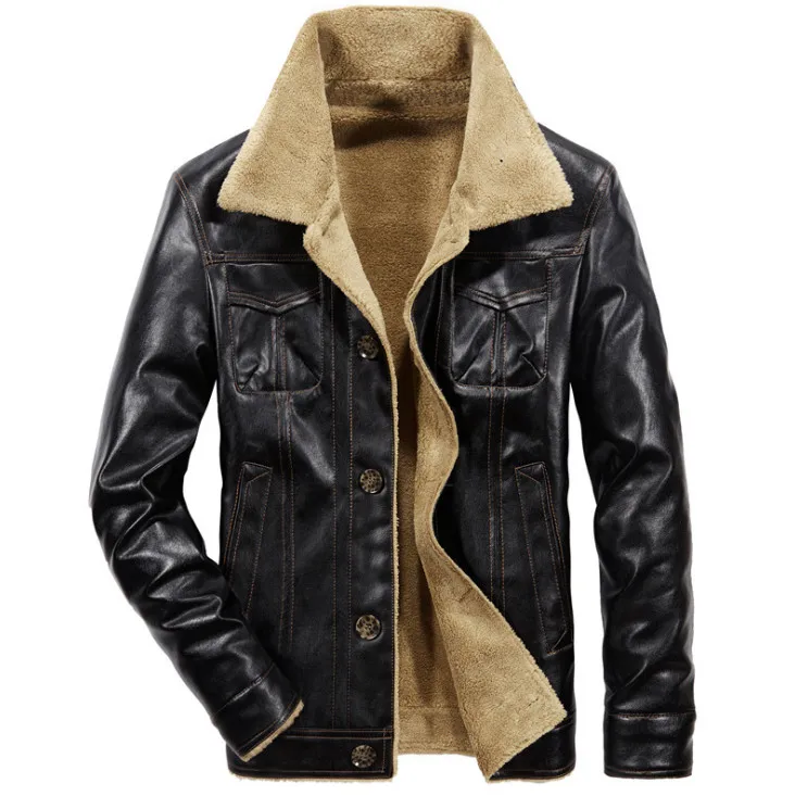 Новые брендовые кожаные куртки для мужчин Jaqueta De Couro Masculina Мужская Флисовая теплая