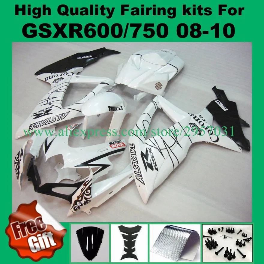 

9gifts Injection Fairings for K8 K9 GSXR600 08 09 10 GSXR750 2008 2009 2010 SUZUKI GSX-R600 GSX-R750 Fairing #4V29 black white
