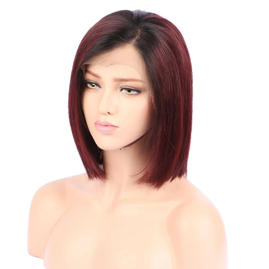 BEEOS Ombre красный 13*4 человеческие волосы на кружеве парик короткий боб парик для женщин 150% предварительно сорванные человеческие бразильские волосы Remy прямые