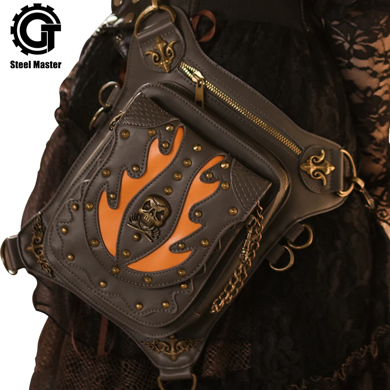 Поясная Сумка Fire Skull в стиле панк ретро Готическая поясная сумка с заклепками
