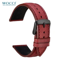 wocci red watch strap 14mm 18mm 20mm 22mm genuine cowhide leather with stitching watch strap for men women wrist belt watchbands