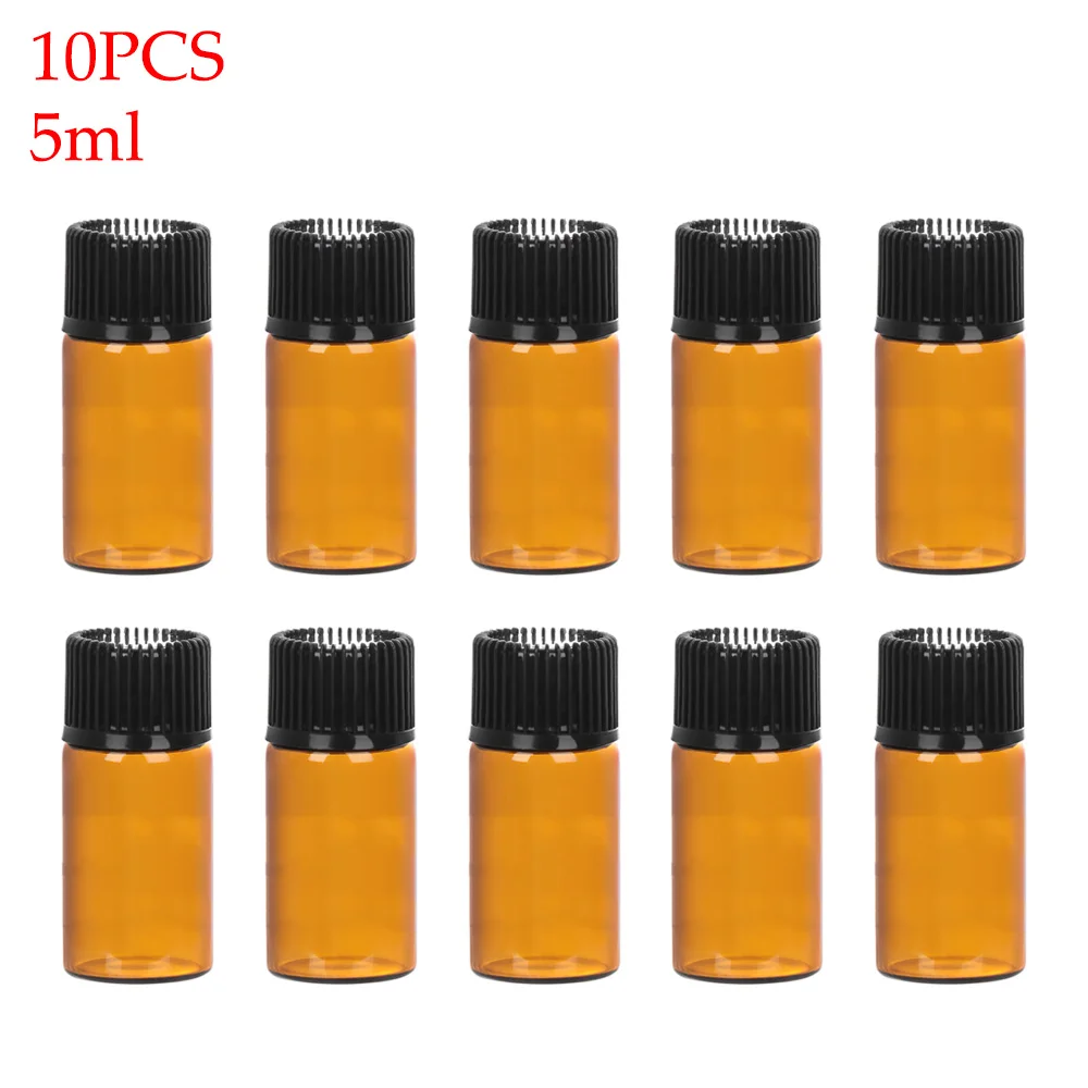 5ML 10 шт./лот мини-бутылка эфирного масла Jar отверстия коричневый редуктор и Кепки многоразового бутылки Стекло флаконы косметические контейнеры - Цвет: 5ML