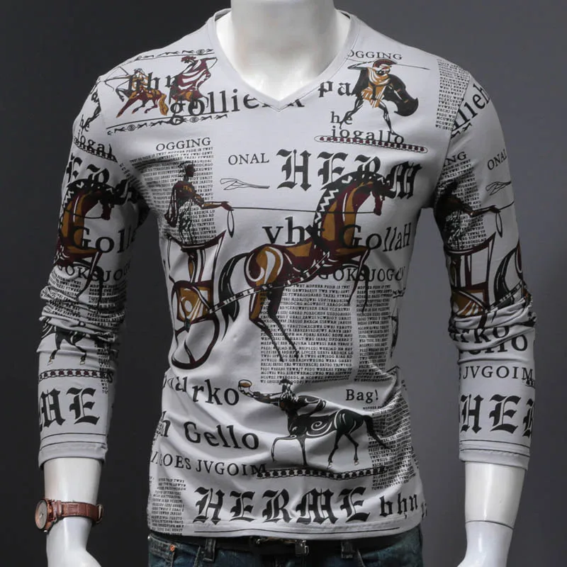 Футболка мужская футболка с принтом Мужская V образным вырезом Длинные рукава