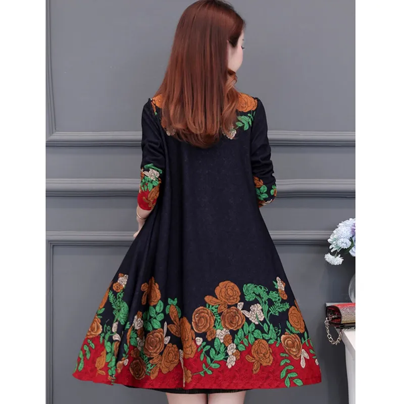 UHYTGF Autumn trench coat Womens fashion folk-custom printing Cardigan shawl thin outerwear Long sleeve loose plus size coats 83