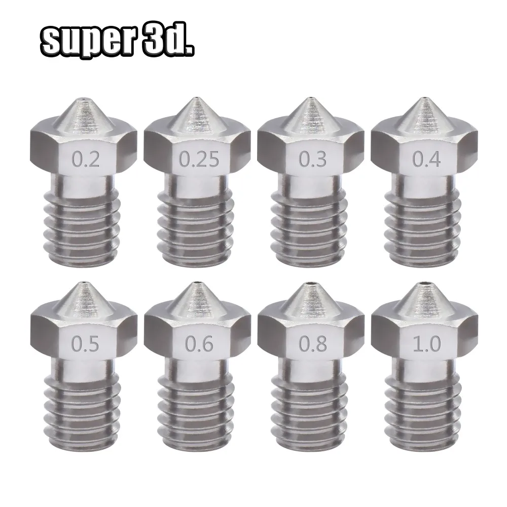 

50pcs/lot 3D Printer V5/ V6 Stainless steel Nozzle Mixed Sizes 02-10 mm M6 Screw thread for 1.75MM filament