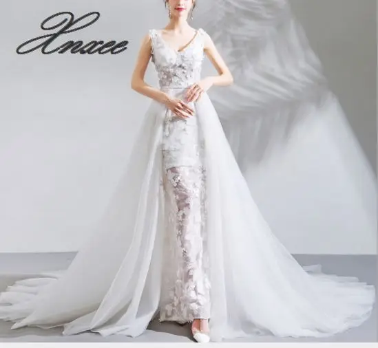 

2020 ladies new elegant elegant three-dimensional petal tail dress