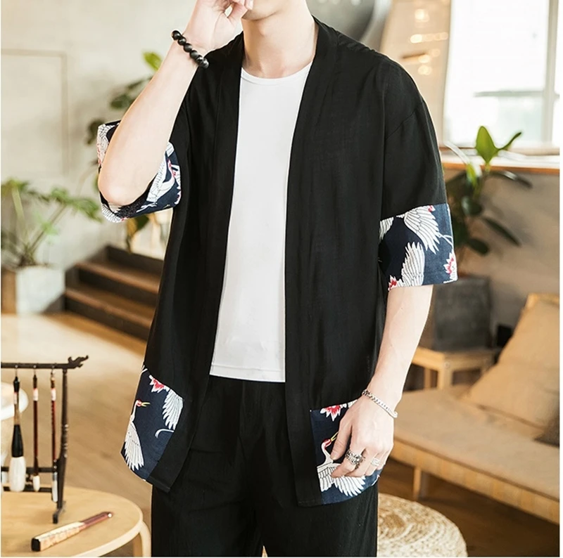 Японское кимоно кардиган для мужчин haori yukata мужской самурайский костюм одежда кимоно куртка мужская кимоно рубашка yukata haori KK001